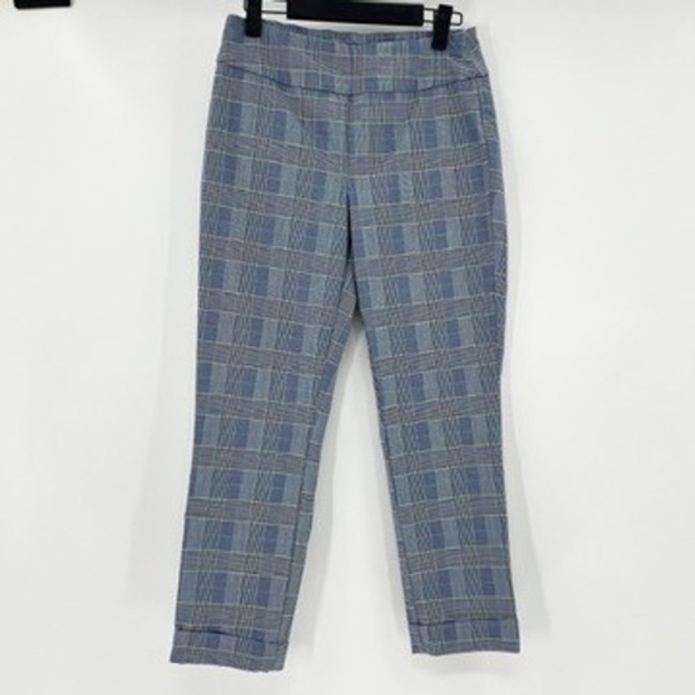 Tribal Womens Blue Plaid Pull On Ankle Pants Cuffed Hem Stretch Size 6